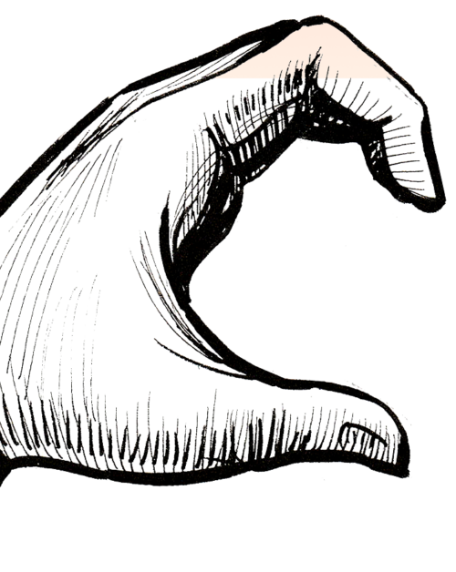 Artistic sketch of a wave with bold lines and shading